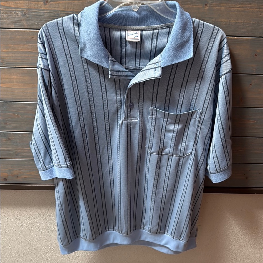 Classic Blue Striped Polo Shirt with Ribbed Texture